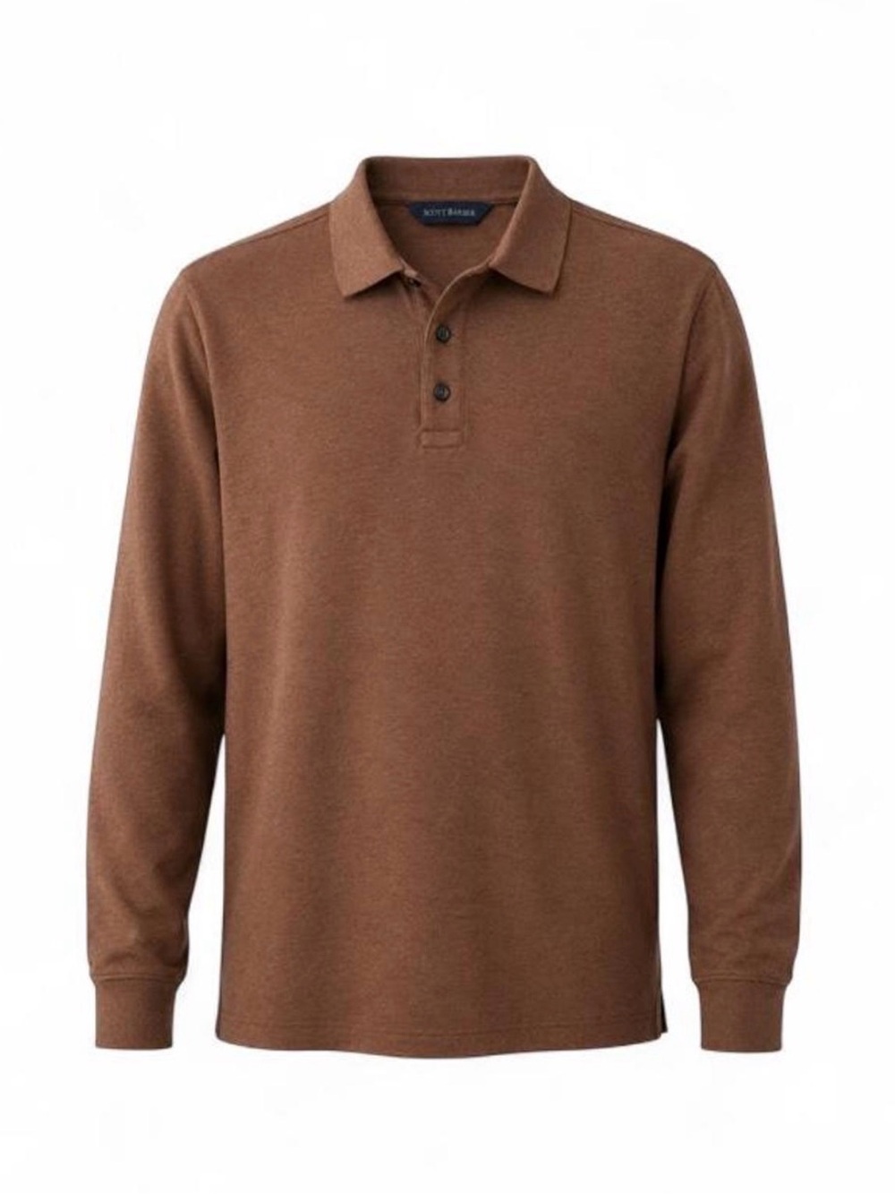 Scott Barber men's Sz Med Pima cotton brown long sleeve polo shirt GUC